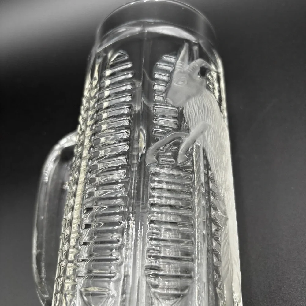 Bohemian Pressed‎ Glass German Tankard Mug Stein w Etched Ram Goat VTG 7.5